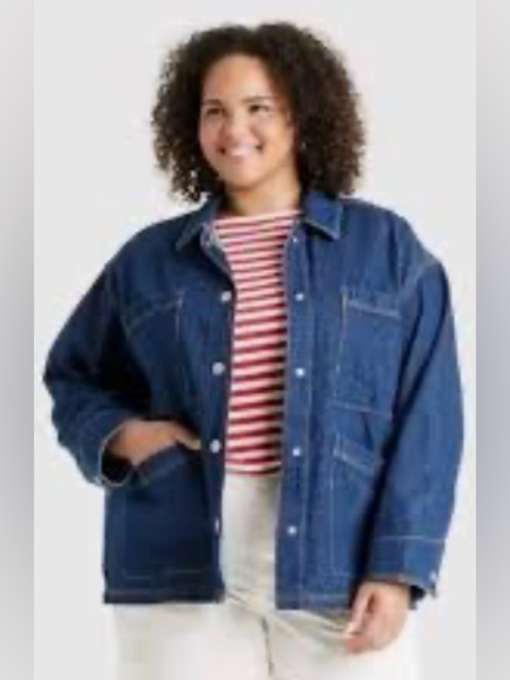 NWT-Medium Oversized Universal Thread Dark Blue Denim 4 pocket 
Long Jean Jacket - Picture 3 of 10